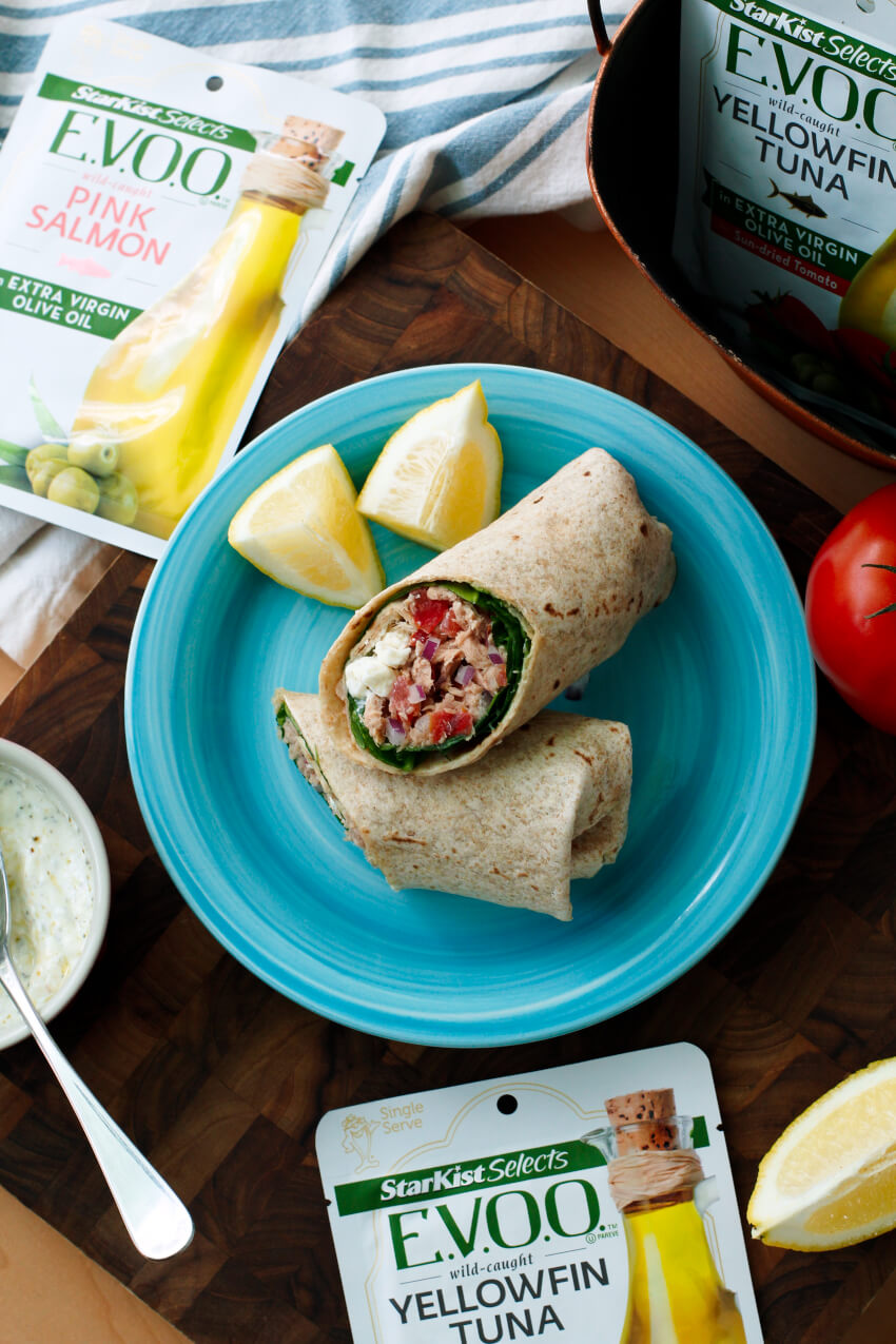 This Spinach & Feta Tuna Wrap makes the perfect healthy lunch or light dinner on a hot summer day! AD #tuna