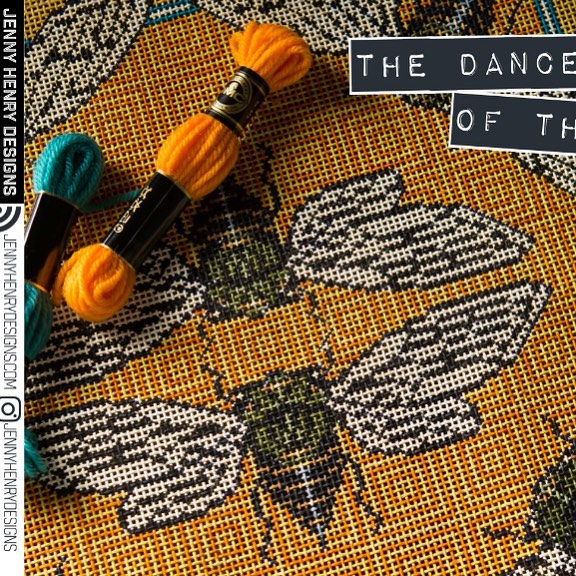 Dance of the cicadas needlepoint design by Jenny Henry Designs