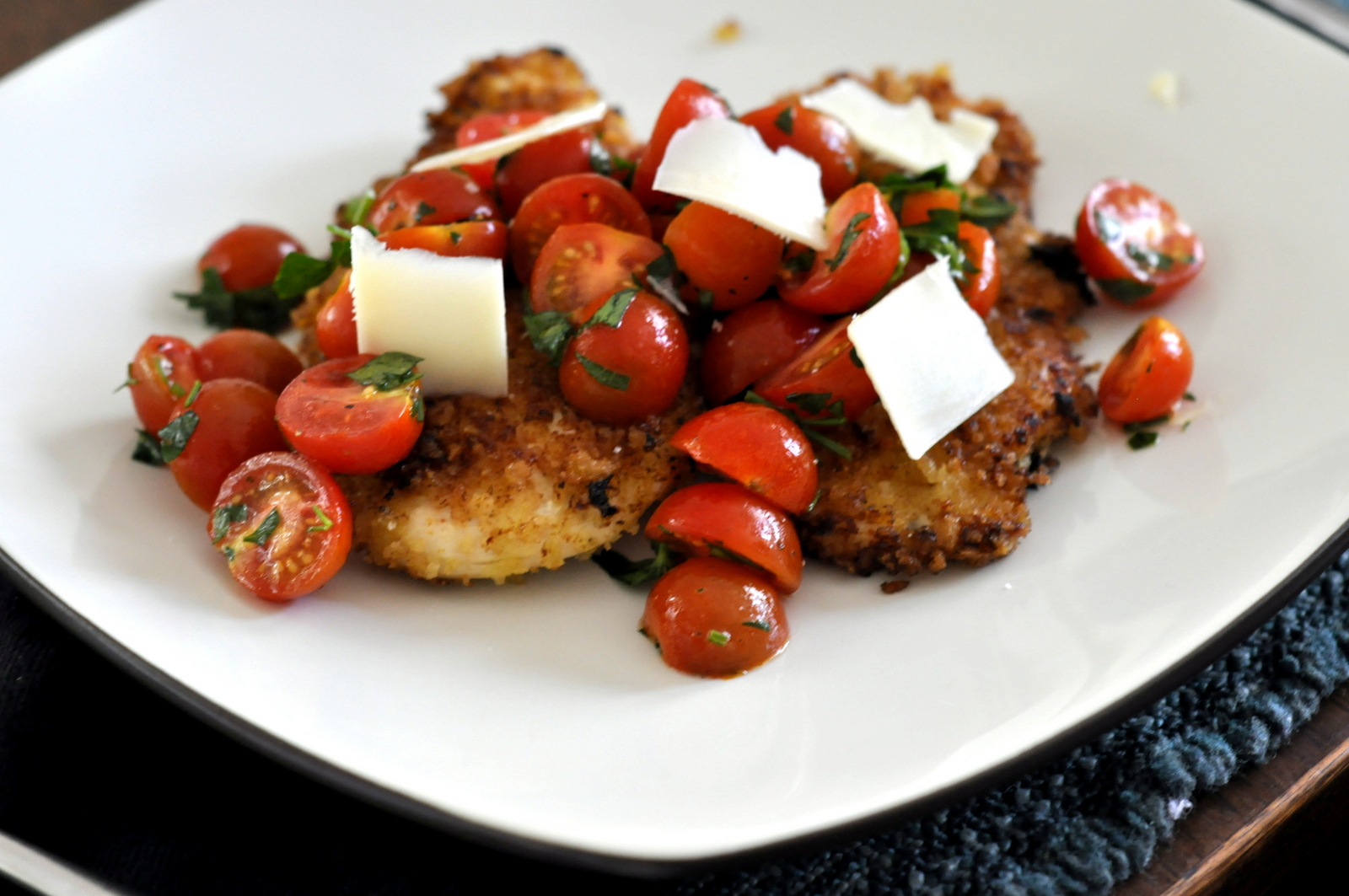 Spicy Chicken Milanese with Tomato Salad and Parmesan