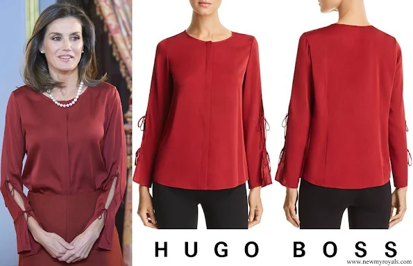 Queen Letizia wore Hugo Boss Burana Silk Blouse