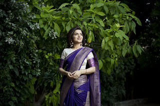TV Anchor Dhivyadharshini Cute In Purple Saree Stills