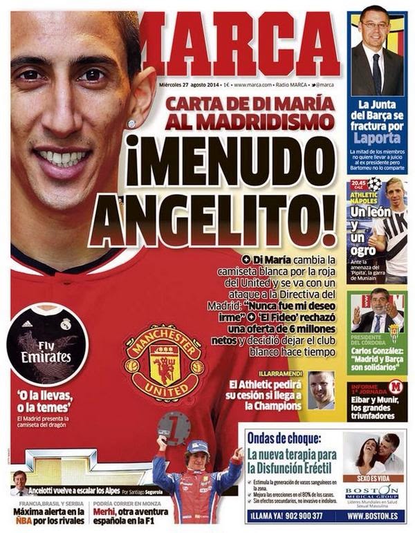 Portadas de prensa deportiva del 27 de Agosto de 2014