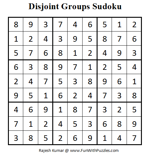 Disjoint Groups Sudoku (Fun With Sudoku #13) Solution