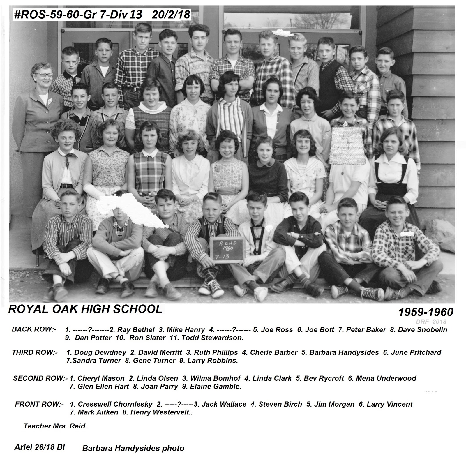Royal Oak School Yard Class photos from the "1952" Royal Oak School.
