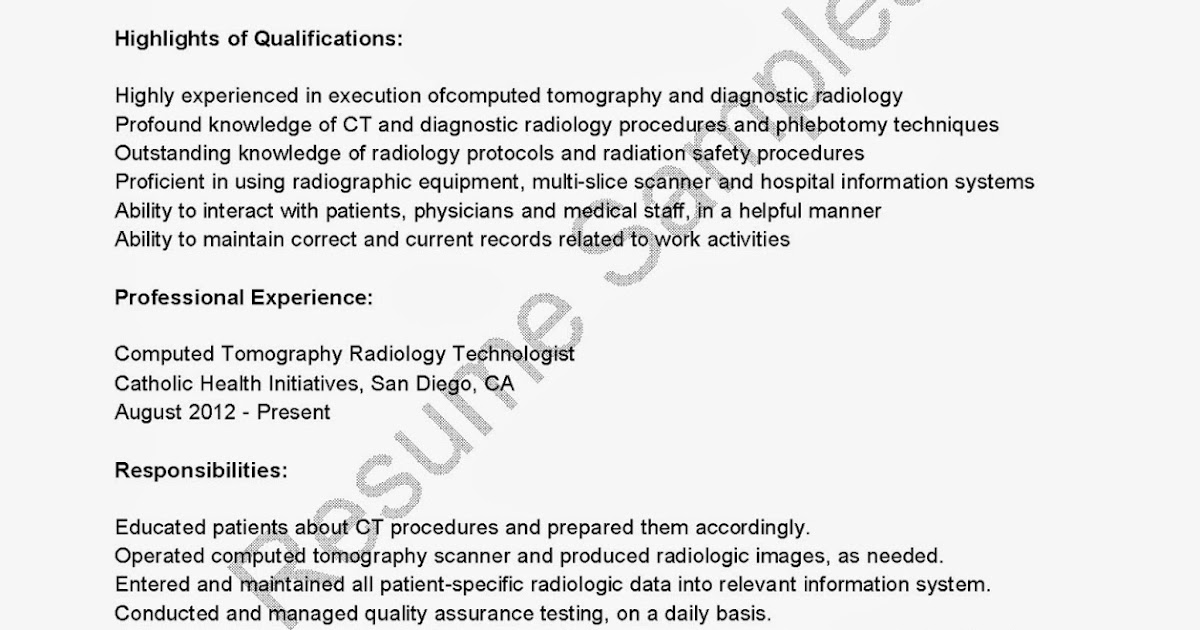 Great Sample Resume Resume Samples - Computed%2BTomography%2BRadiology%2BTechnologist%2BResume 