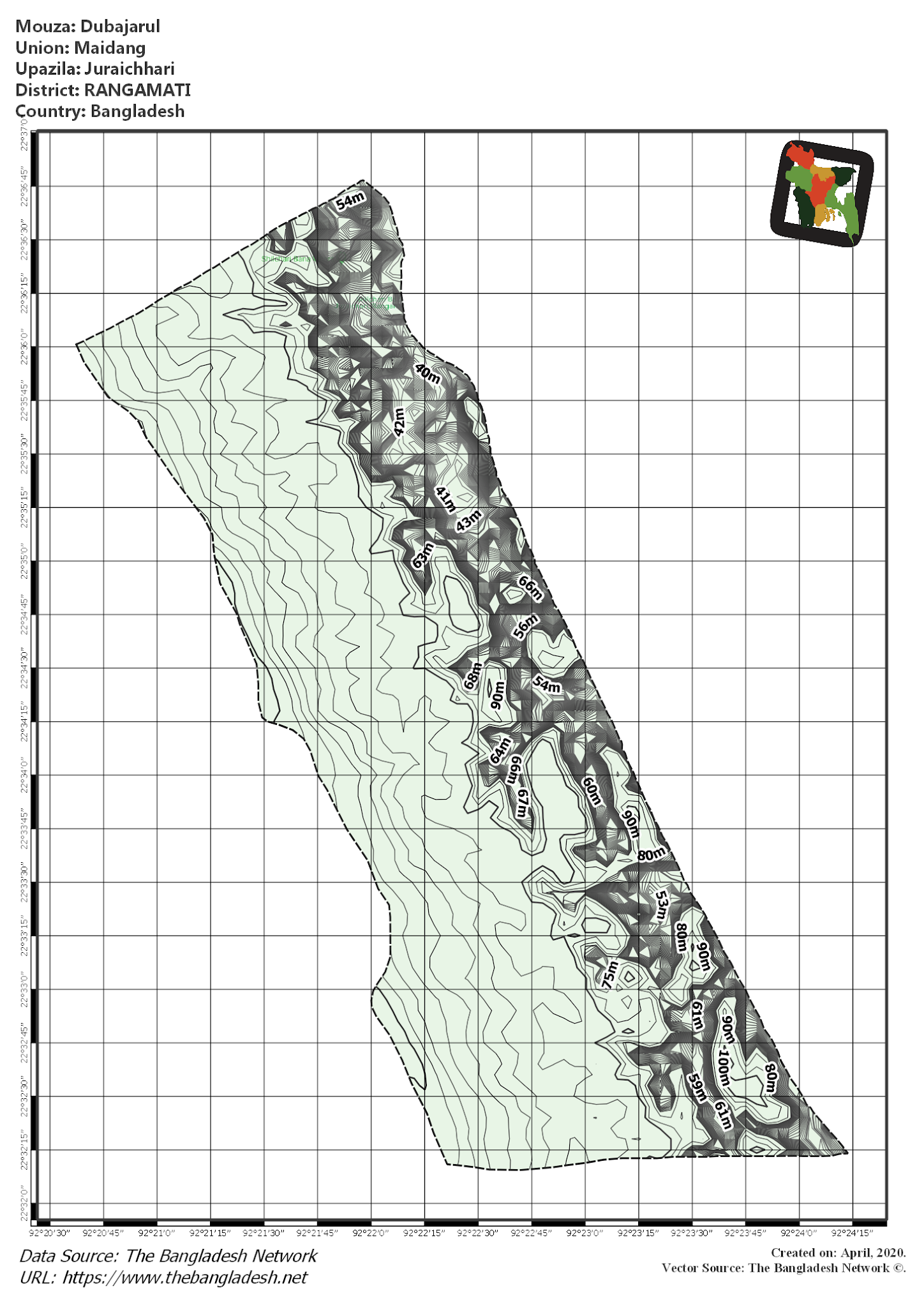 Map of Dubajarul Mouza of Juraichhari Upazila, RANGAMATI, Bangladesh.