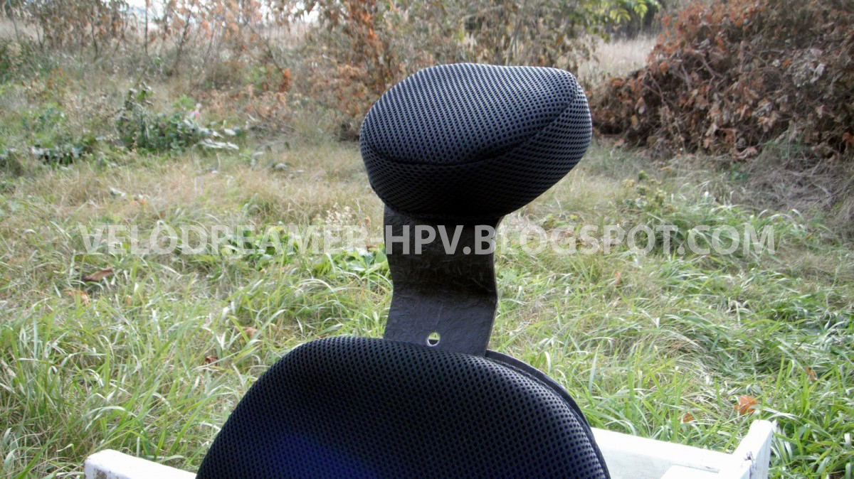 Recumbent bike seat headrest by Velodreamer