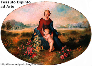 Madonna col bambino olio su tela ovale cm 170x cm120