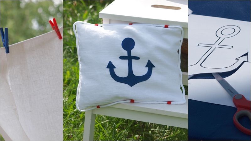 a pillow with an anchor, anchor design on a pillow, coastal style pillow