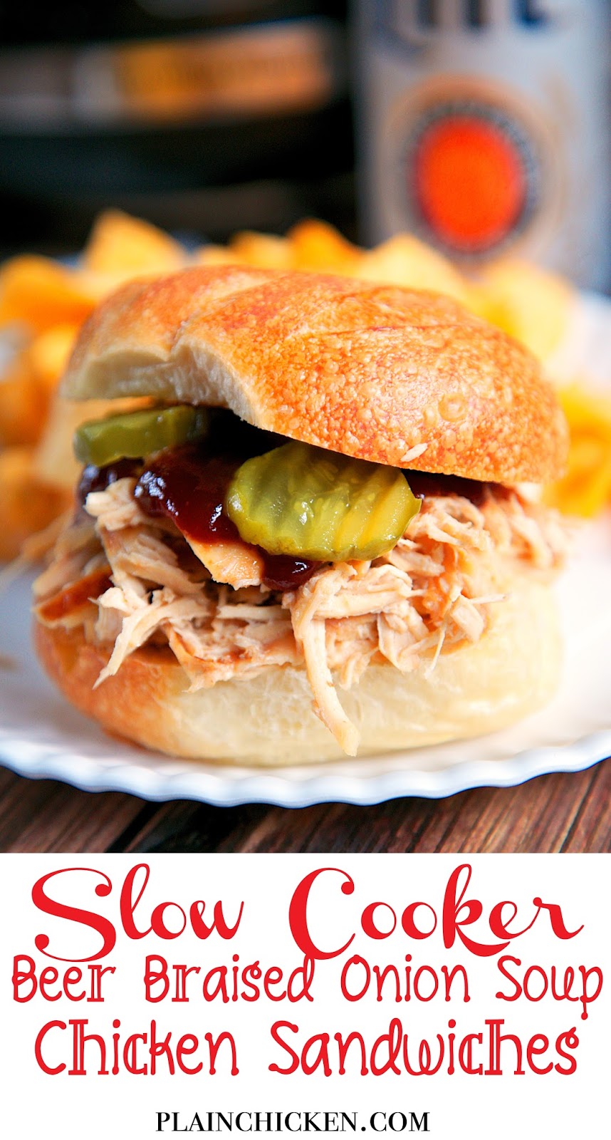 Slow Cooker Beer Braised Onion Soup Chicken Sandwiches Plain Chicken®