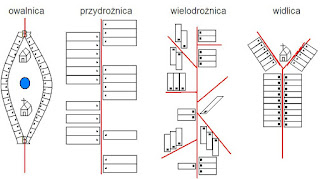 Schemat owalnicy, przydrożnicy, wielodrożnicy i widlicy