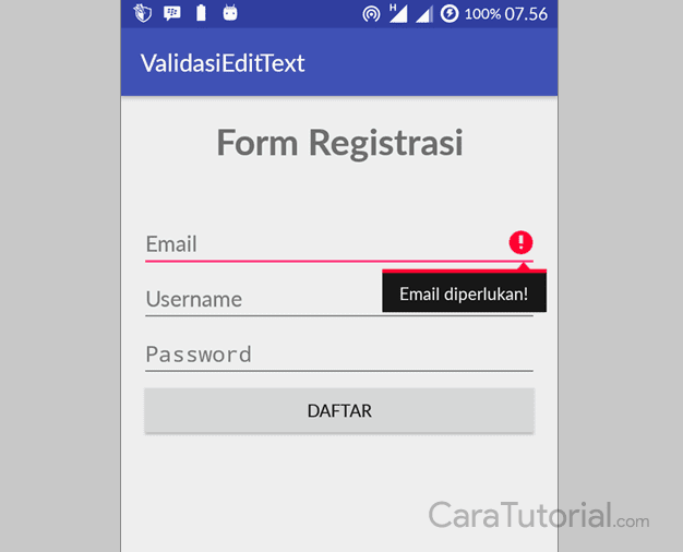 Validasi Form Input EditText Android Studio menggunakan setError
