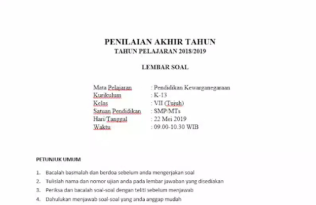 K13 : Soal PAT / UKK PKn Kelas 7 Kurikulum 2013 Setiap satuan pendidikan tentunya melakukan Penilaian selesai K13 : Soal PAT / UKK PKn Kelas 7 Kurikulum 2013