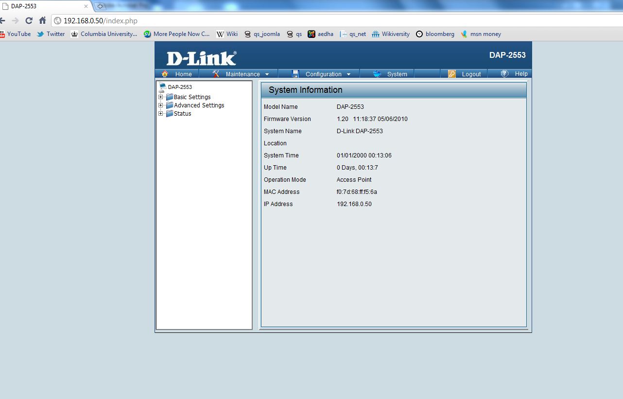 Quantum Support DLink Wireless Access Point DAP2553 Setup Interface