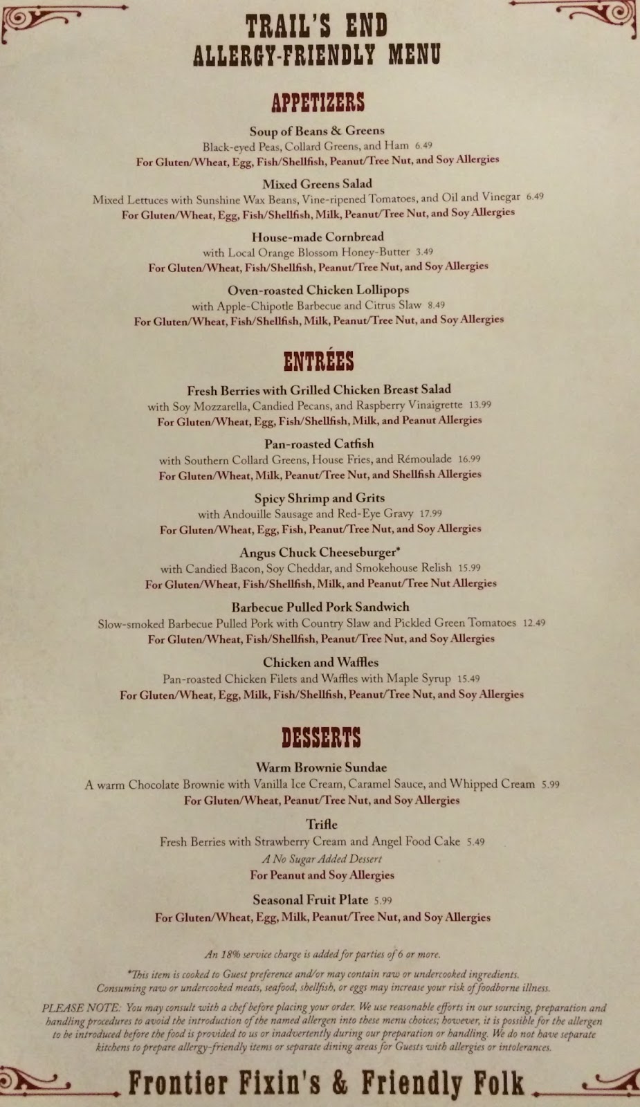 Alexis's Gluten Free Adventures Trail's End Restaurant Lunch Disney