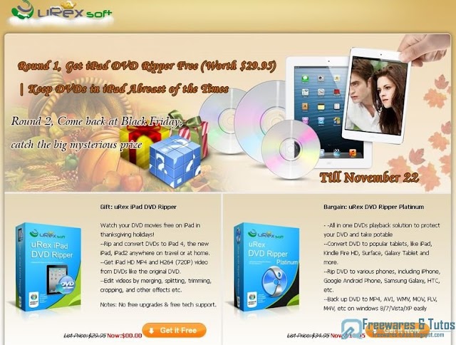 Offre promotionnelle : uRex iPad DVD Ripper  gratuit pour Thanksgiving !