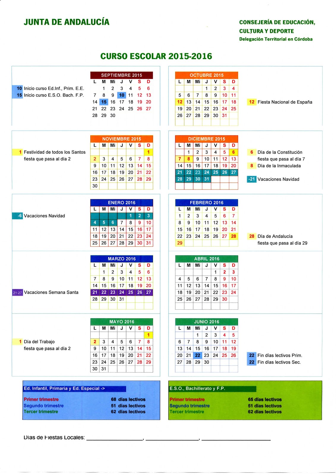 Calendario escolar 2015-2016
