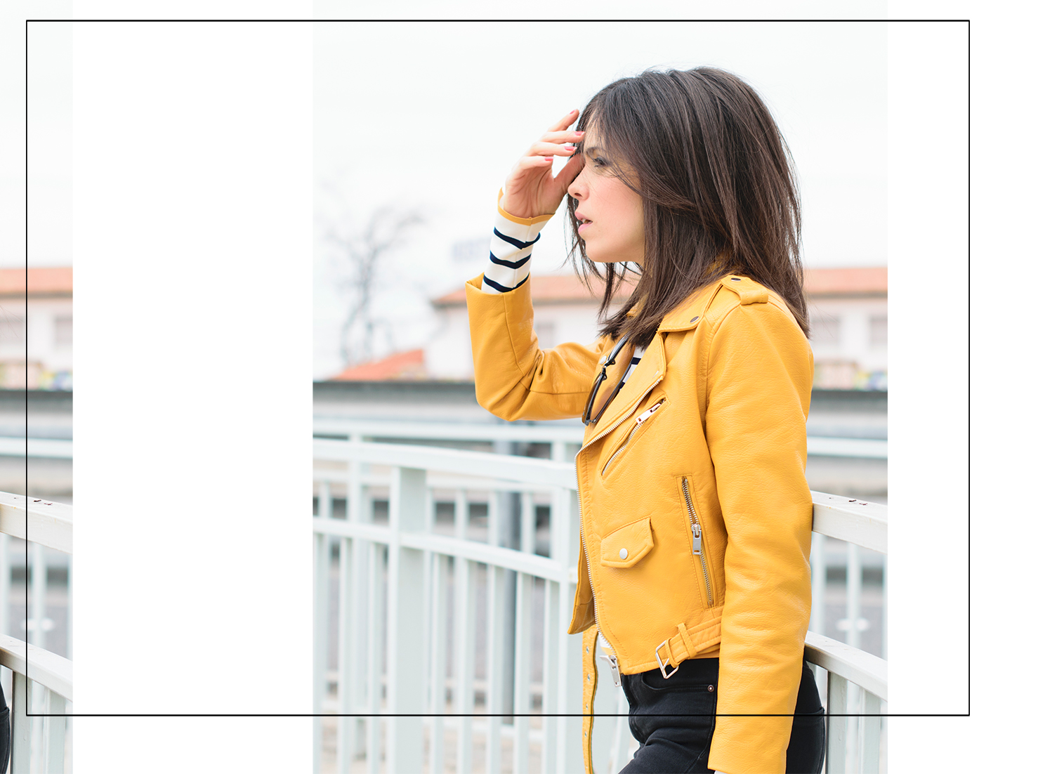 Look de estilo navy con biker amarilla de zara