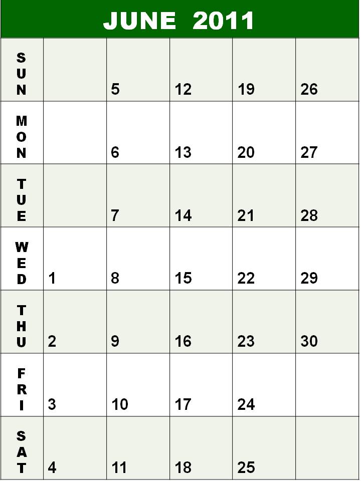 june calendars 2011. Blank Calendar 2011 June or
