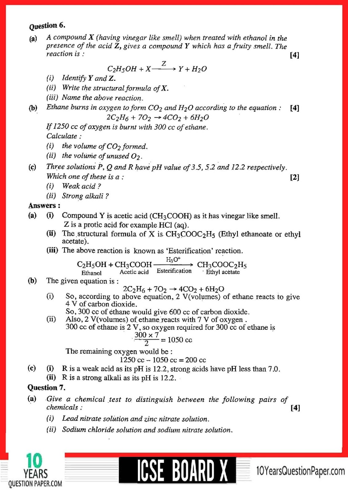 2018 Chemsitry Class 10 ICSE board Question Paper ICSE Chemistry Solved Question Paper 2018