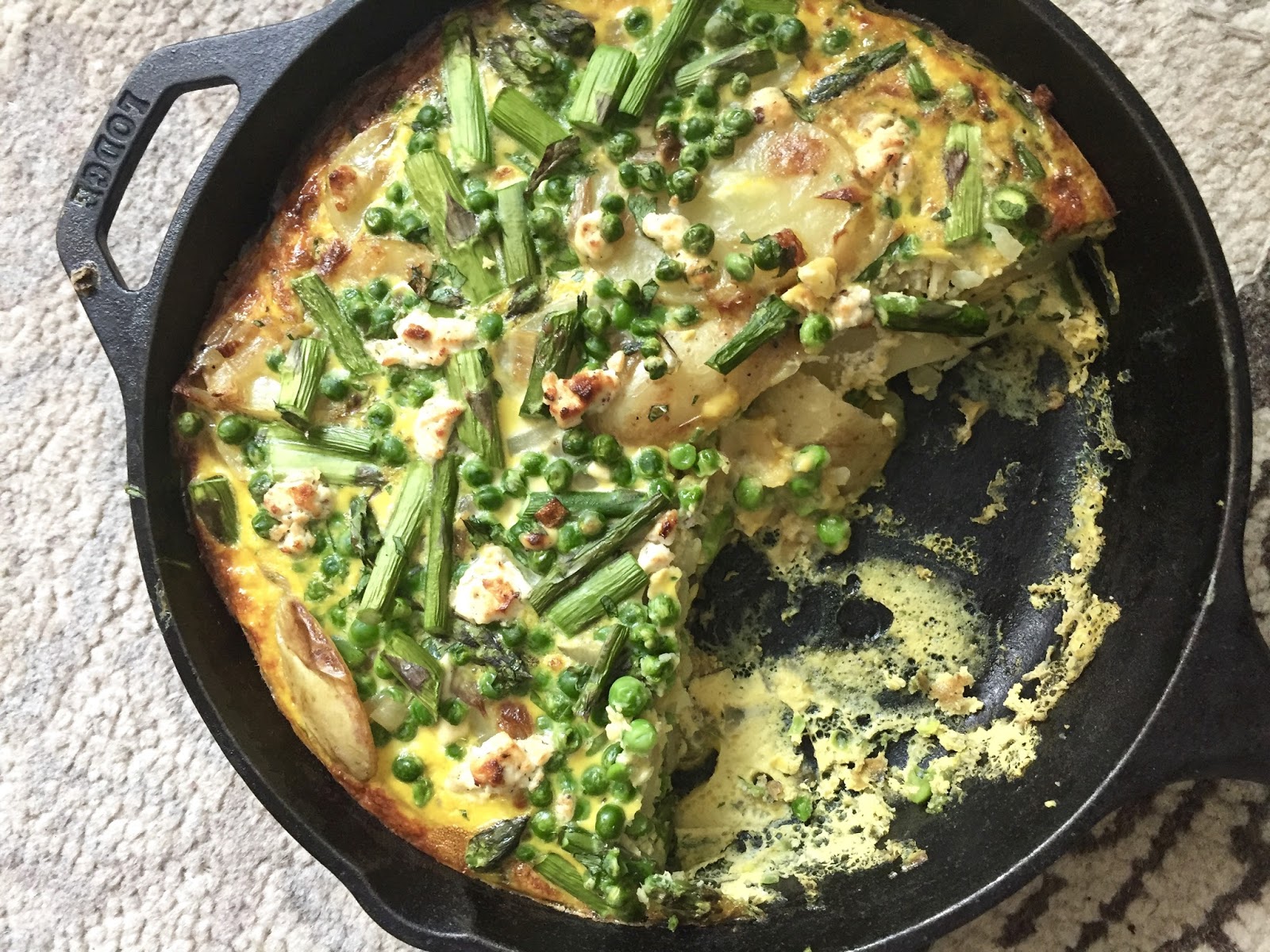 Kvell in the Kitchen Asparagus, Pea and Goat Cheese Frittata