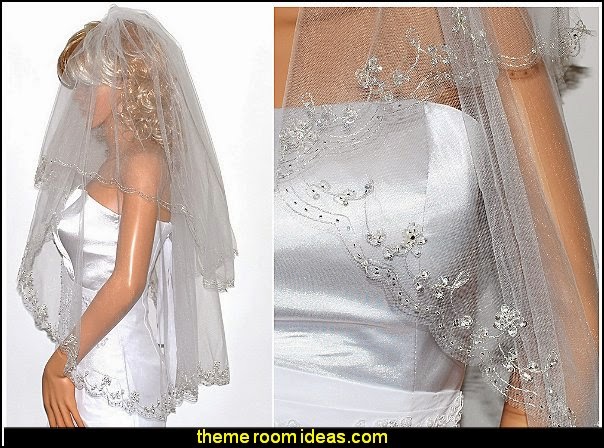Silver Lined Beaded Edge Fingertip Length Bridal Wedding Veil Wedding decorations - bridal bouquets - wedding themes - wedding decorating props - wedding supplies - wedding dress for bride - favor boxes - bridal veils - Silver Lined Beaded Edge Fingertip Length Bridal Wedding Veil