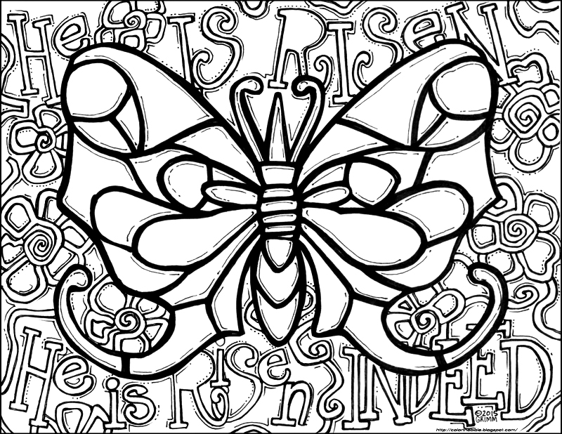 Color The Bible: 'He Is Risen Indeed!' Butterfly Coloring Page