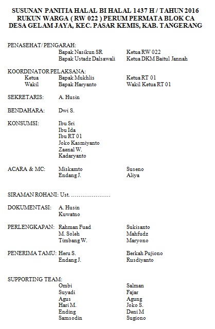 Rt 01 Rw 22 Permata Blok Ca Susunan Panitia Halal Bihalal