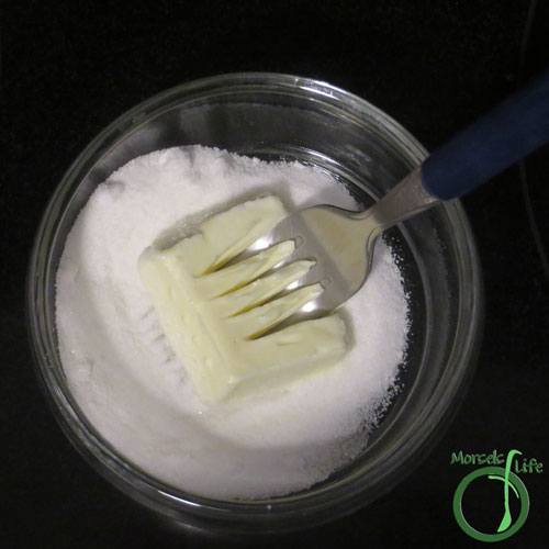 Morsels of Life - Egg-Free Strawberry Muffins Step 3 - Cut butter into sugar.