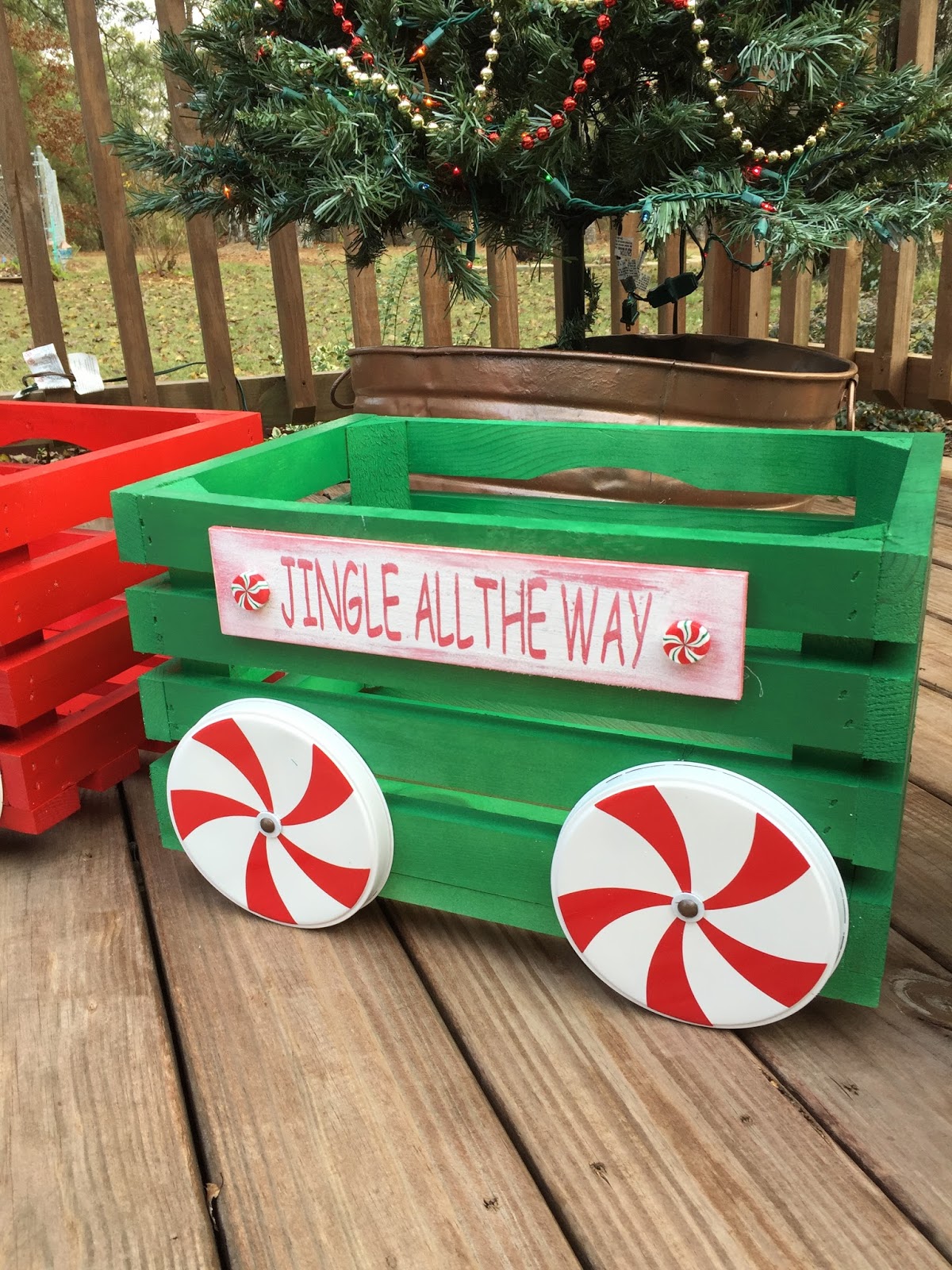 christmas train made out of crates