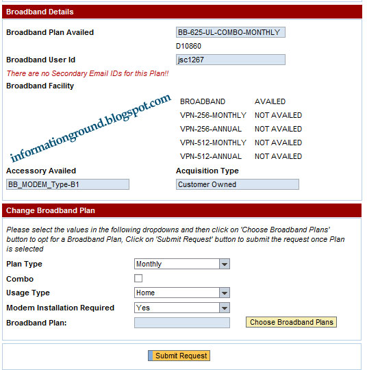 Change BSNL Broadband Plan