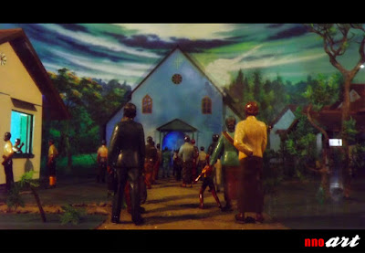 nnoart: Diorama Monas - Kegiatan Gereja Protestan dalam Proses Penyatuan Bangsa Dalam diorama ini terlihat kegiatan gereja Protestan dalam sehubungan dengan proses penyatuan bangsa.
