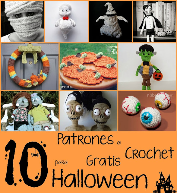 free halloween amigurumi crochet pattern patrones ganchillo gratis eyeball ojo zombie disfraz momia vampiro vampire calabaza pumpkin monstruo frankstein monster corona otoño fall wreath ghost fantasma oogie boogie