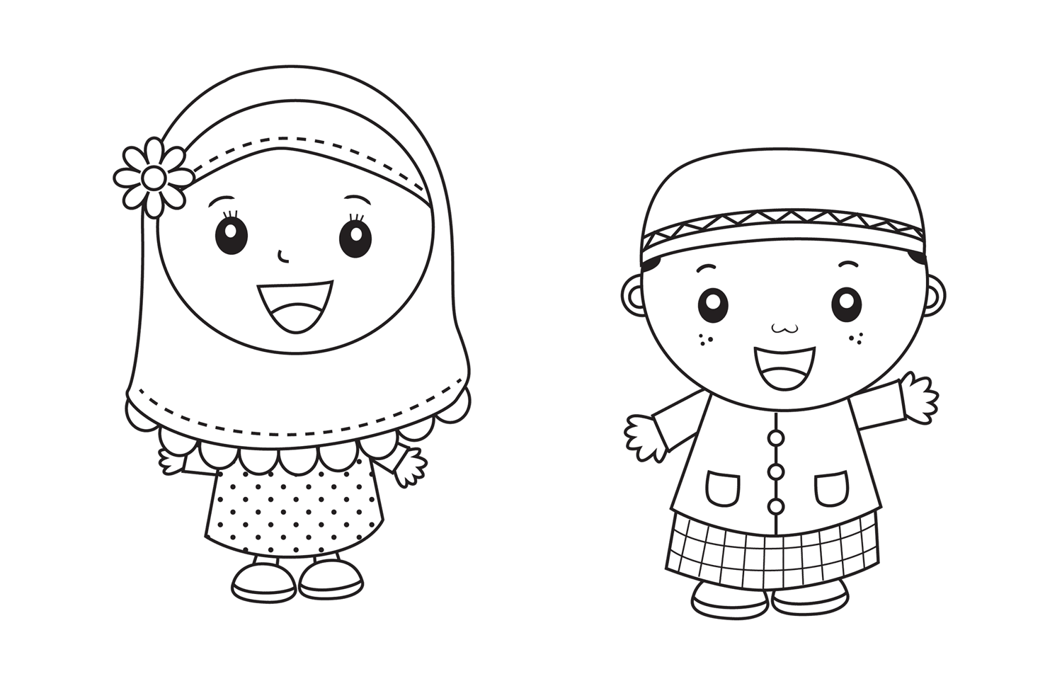 gambar kartun anak muslim untuk mewarnai