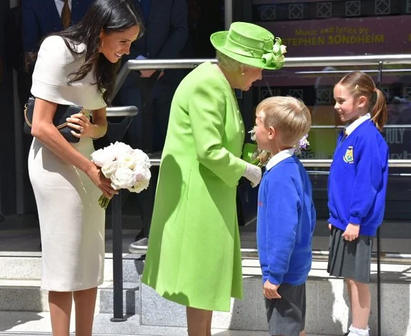 Duchess Meghan Markle is wearing bespoke Givenchy and Sarah Flint shoes, she carried Givenchy bag for today’s events in Cheshire