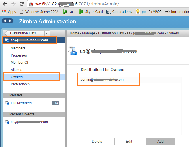 Life with IP Network Zimbra Distributionlist Restriciton