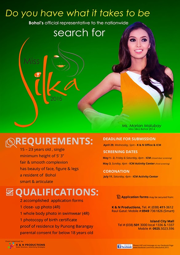 Bohol's Roving Eye 2015 Miss Silka Bohol Requirements & Qualifications