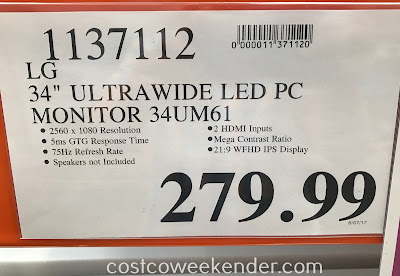 Deal for the LG UM61 34in Ultrawide LED Monitor at Costco