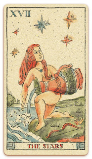 The Stars card - Colored illustration - In the spirit of the Marseille tarot - major arcana - design and illustration by Cesare Asaro - Curio & Co. (Curio and Co. OG - www.curioandco.com)