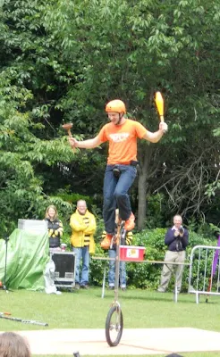 Wacky Chad rides a unicycle at Dublin City Spectacular Street Performance Festival