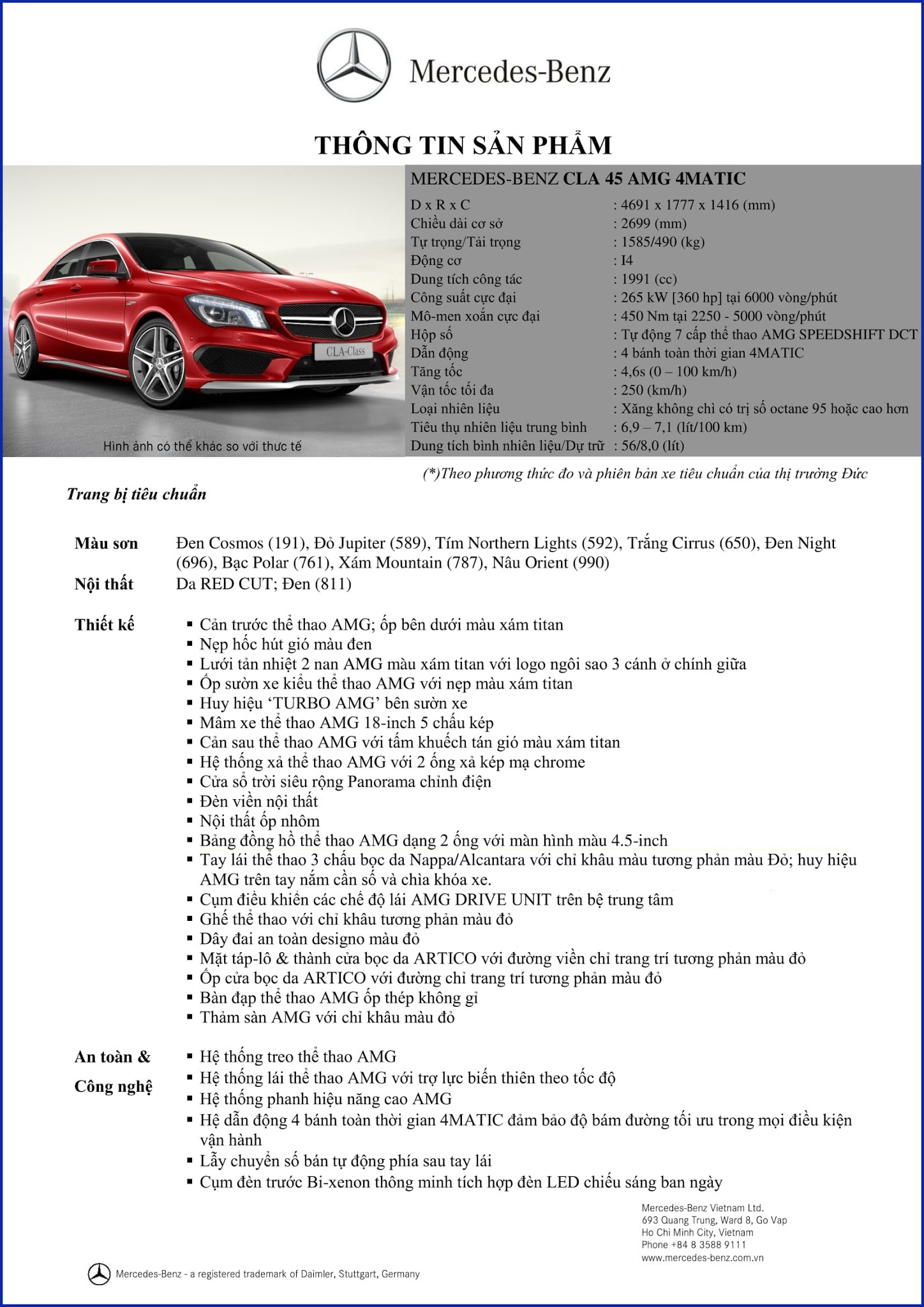 Bảng thông số kỹ thuật Mercedes AMG CLA 45 4MATIC 2019 Bảng thông số kỹ thuật Mercedes AMG CLA 45 4MATIC 2019 tại Mercedes Trường Chinh
