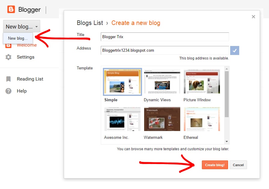 how do you create a blogspot