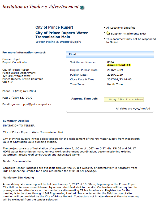 North Coast Review Woodworth Lake Water Transmission bid process now
