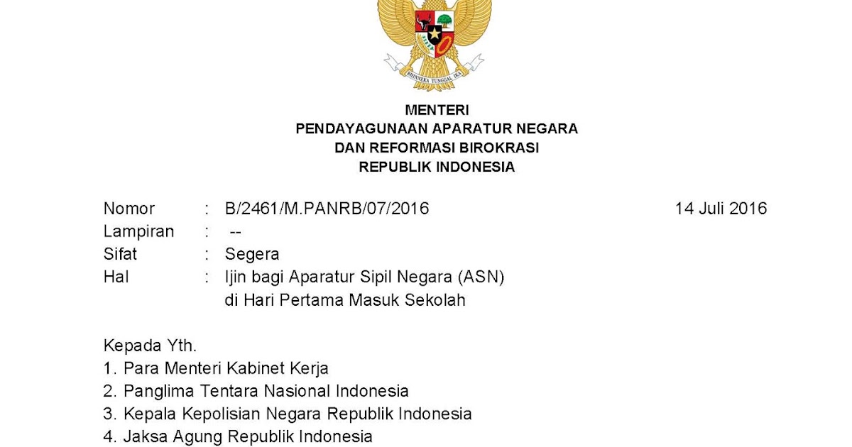 Surat MENPANRB Tentang Ijin bagi Aparatur Sipil Negara