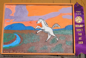 art by children, acrylic painting by child, horse, mountain, wild west, prize winner, art context