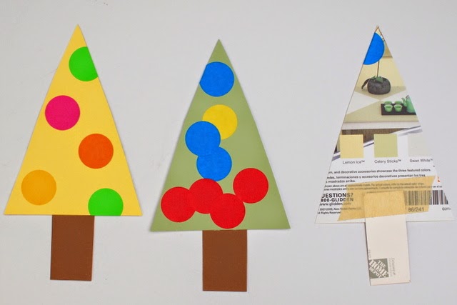 make christmas tree advent calendar from paint samples and circle stickers
