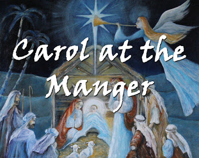 Angels and shepherds surround the Holy Family in the manger, under the star of Bethlehem.