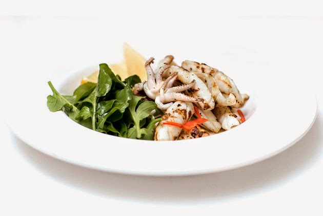 Calamari salad at Okra - healthy options