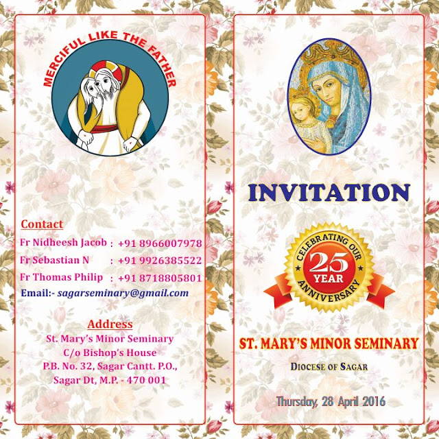 DIOCESE OF SAGAR Invitation for Silver Jubilee Celebrations of St. Mary's Minor Seminary