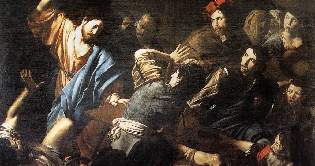 Hunters and Bystanders Valentin-de-Boulogne-Expulsion-of-the-Money-changers-c1618-oil-on-canvas-Palazzo-Barberini-Rome